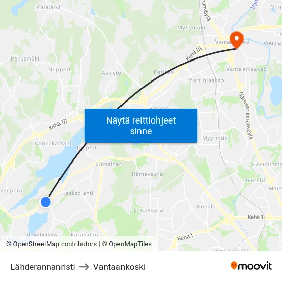 Lähderannanristi to Vantaankoski map