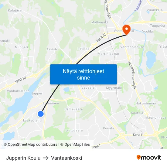Jupperin Koulu to Vantaankoski map