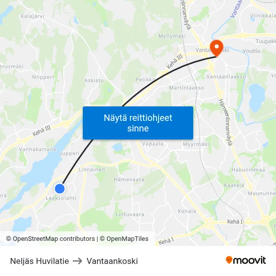 Neljäs Huvilatie to Vantaankoski map