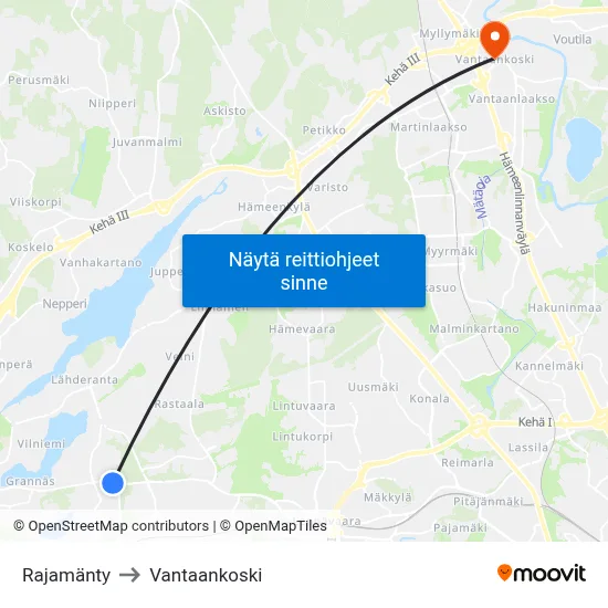 Rajamänty to Vantaankoski map