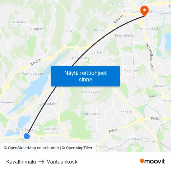 Kavallinmäki to Vantaankoski map