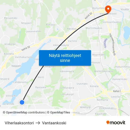 Viherlaaksontori to Vantaankoski map
