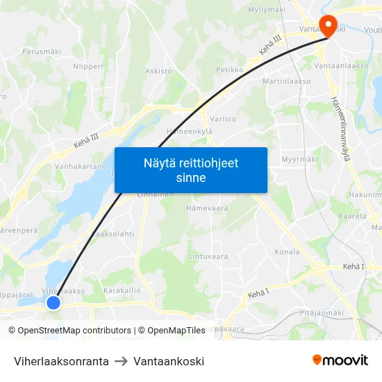 Viherlaaksonranta to Vantaankoski map