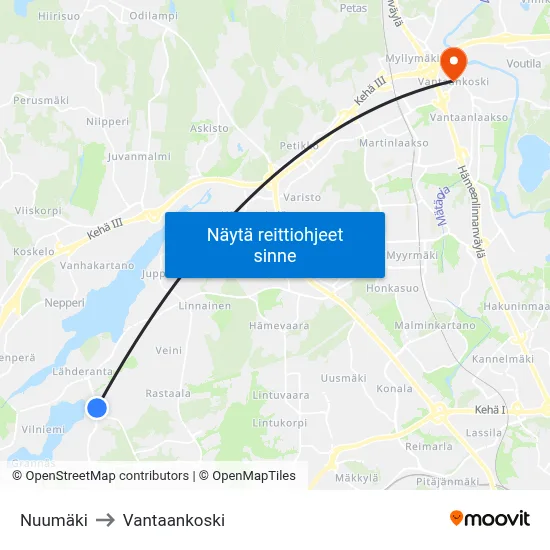 Nuumäki to Vantaankoski map