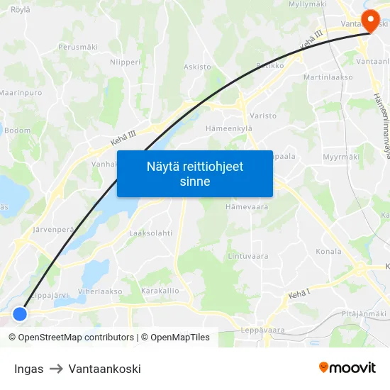 Ingas to Vantaankoski map