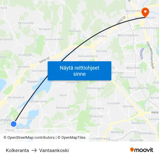 Kolkeranta to Vantaankoski map