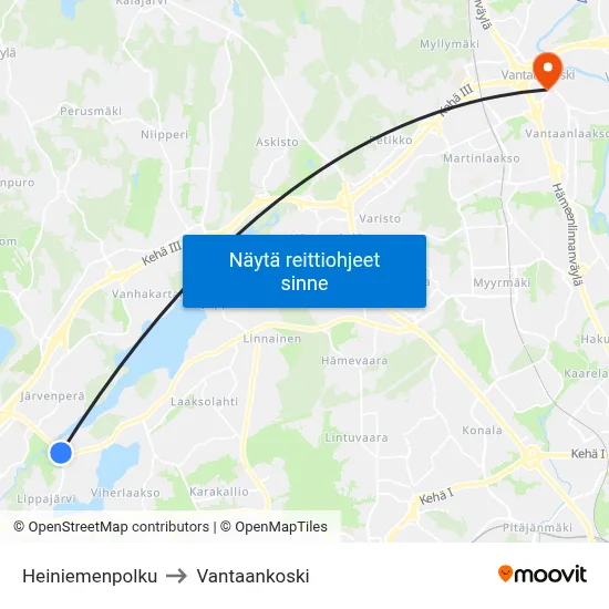 Heiniemenpolku to Vantaankoski map