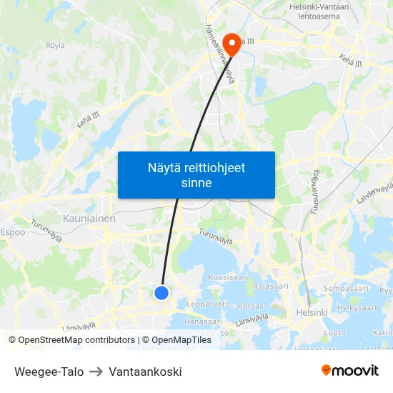 Weegee-Talo to Vantaankoski map