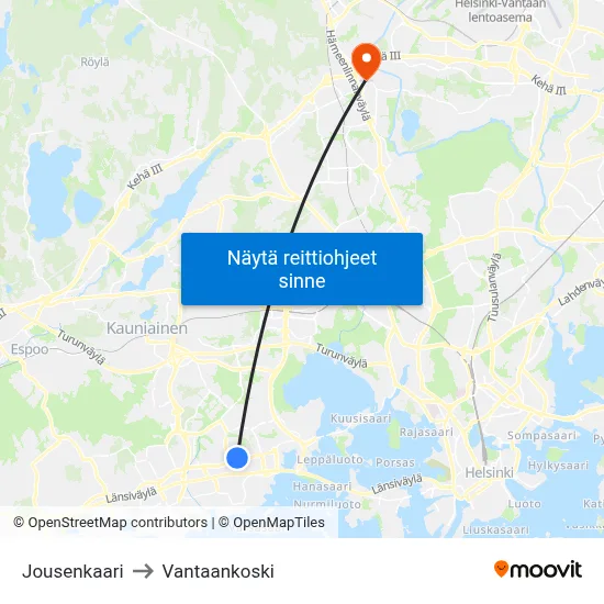 Jousenkaari to Vantaankoski map