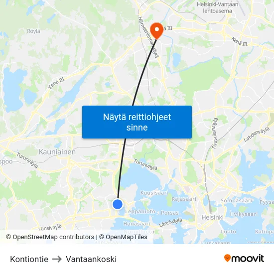 Kontiontie to Vantaankoski map