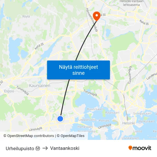 Urheilupuisto Ⓜ️ to Vantaankoski map