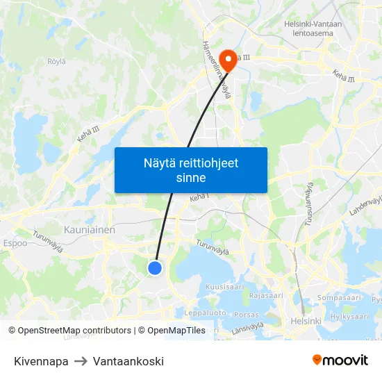 Kivennapa to Vantaankoski map