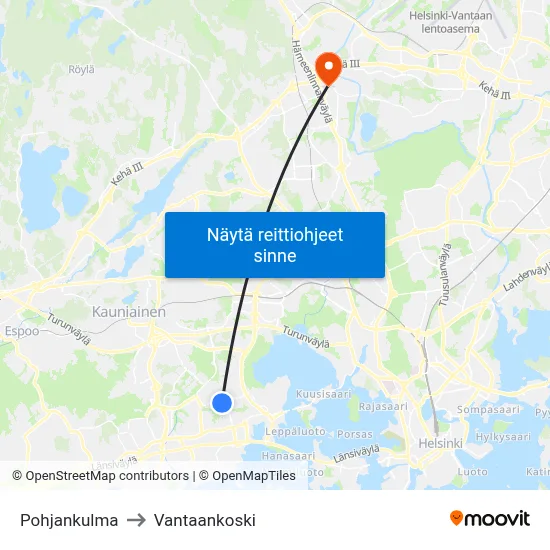 Pohjankulma to Vantaankoski map