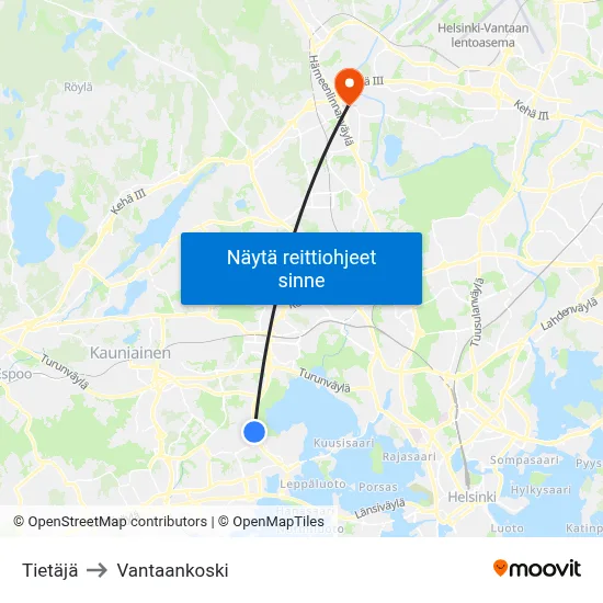 Tietäjä to Vantaankoski map