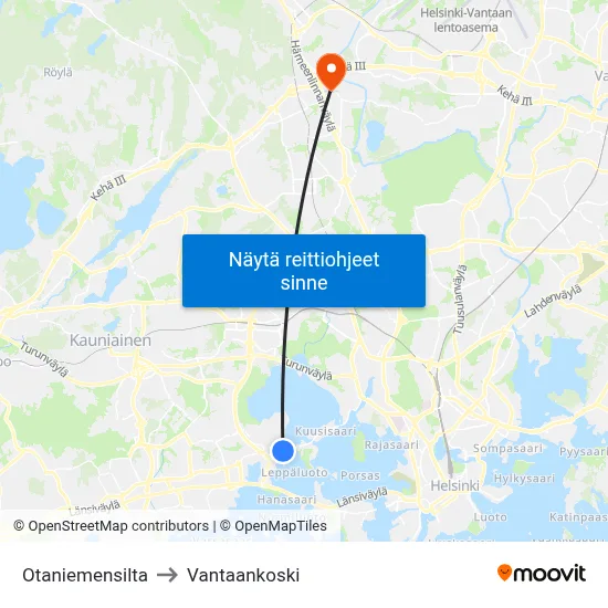 Otaniemensilta to Vantaankoski map