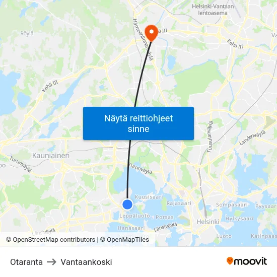 Otaranta to Vantaankoski map