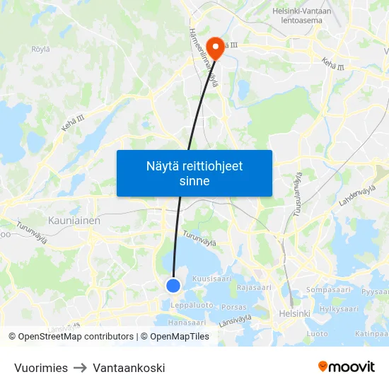 Vuorimies to Vantaankoski map