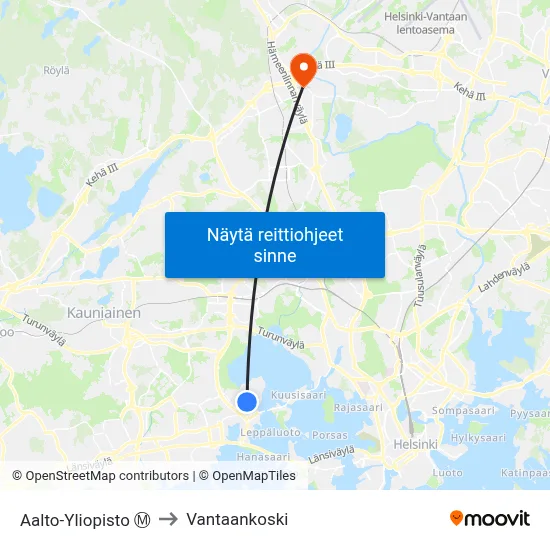 Aalto-Yliopisto Ⓜ️ to Vantaankoski map