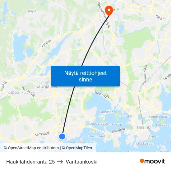 Haukilahdenranta 25 to Vantaankoski map
