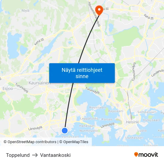 Toppelund to Vantaankoski map