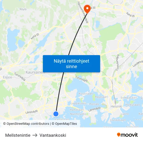 Mellstenintie to Vantaankoski map