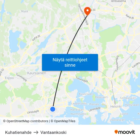 Kuhatienahde to Vantaankoski map