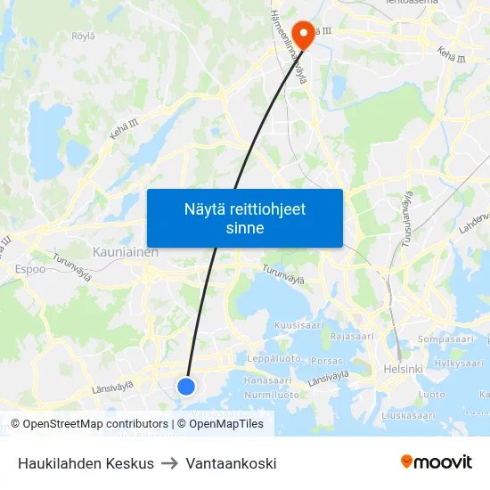 Haukilahden Keskus to Vantaankoski map