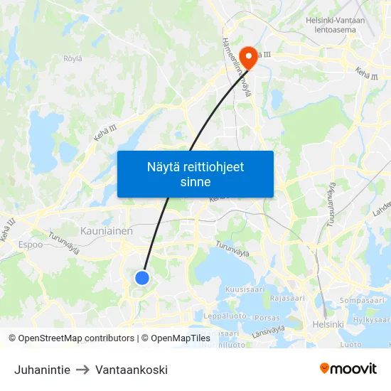 Juhanintie to Vantaankoski map