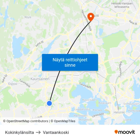 Kokinkylänsilta to Vantaankoski map