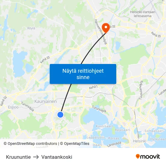 Kruununtie to Vantaankoski map