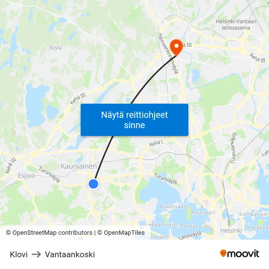 Klovi to Vantaankoski map