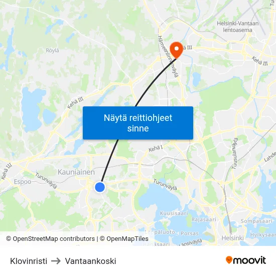 Klovinristi to Vantaankoski map