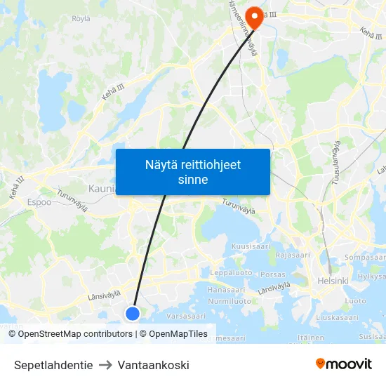 Sepetlahdentie to Vantaankoski map