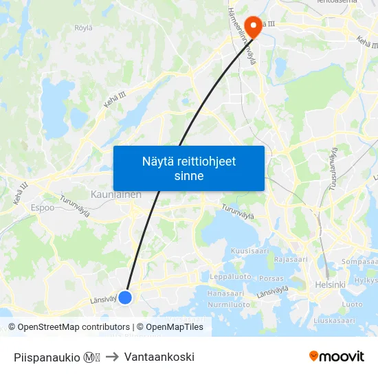 Piispanaukio | Ⓜ️🛍️ to Vantaankoski map