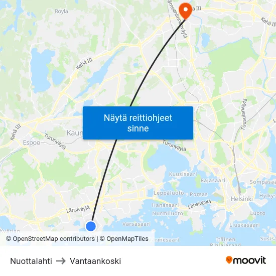 Nuottalahti to Vantaankoski map