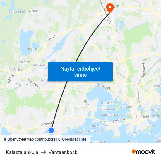 Kalastajankuja to Vantaankoski map