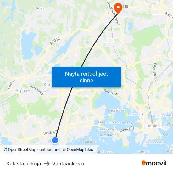 Kalastajankuja to Vantaankoski map