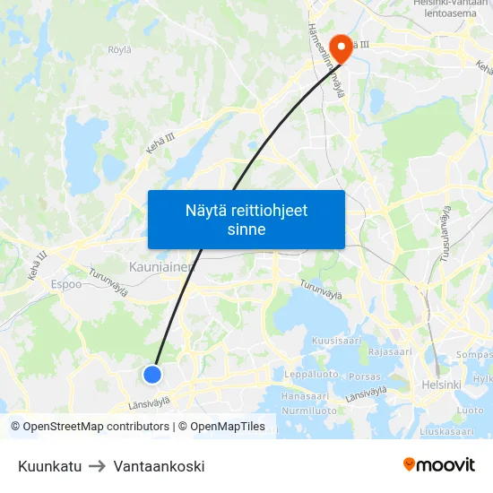 Kuunkatu to Vantaankoski map