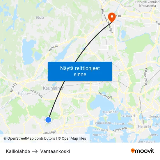 Kalliolähde to Vantaankoski map