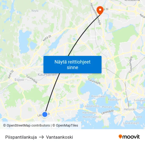 Piispantilankuja to Vantaankoski map
