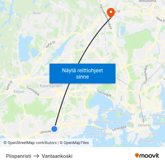Piispanristi to Vantaankoski map