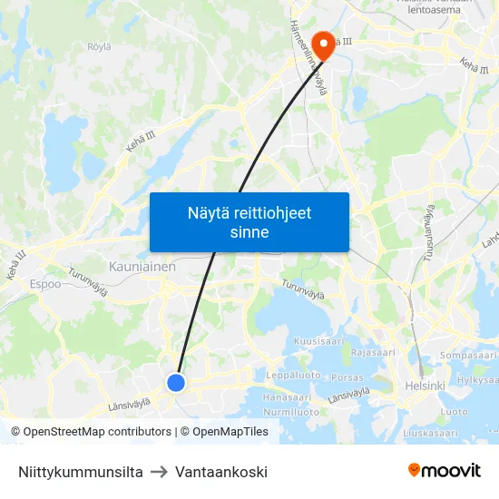 Niittykummunsilta to Vantaankoski map