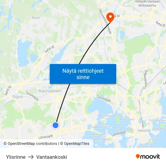 Ylisrinne to Vantaankoski map