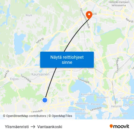 Ylismäenristi to Vantaankoski map