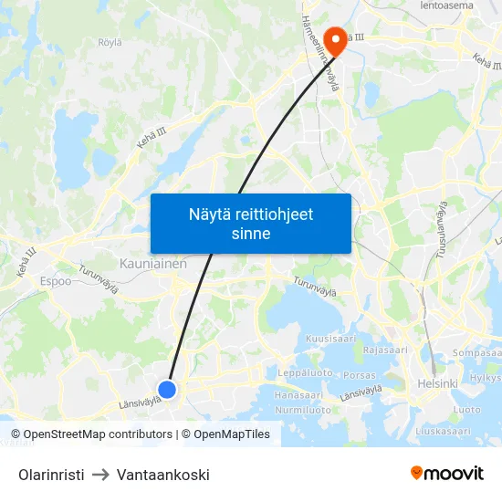 Olarinristi to Vantaankoski map