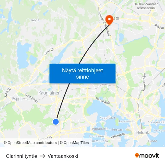 Olarinniityntie to Vantaankoski map