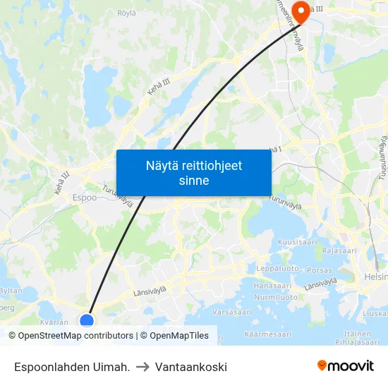 Espoonlahden Uimah. to Vantaankoski map