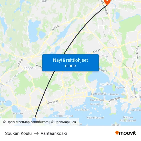 Soukan Koulu to Vantaankoski map