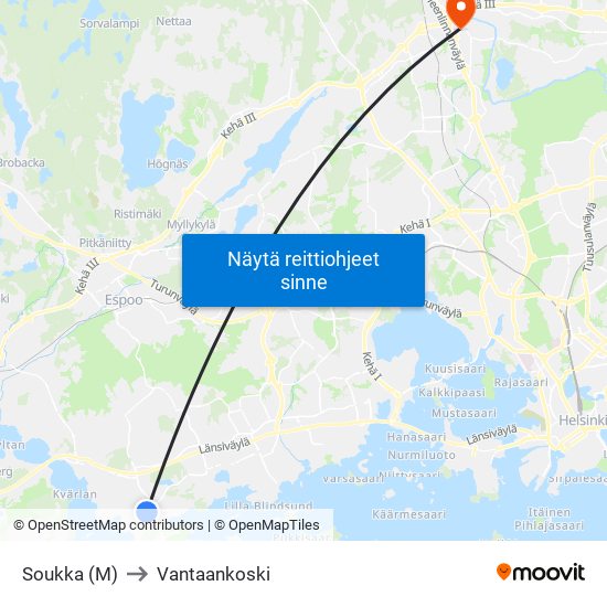 Soukka (M) to Vantaankoski map