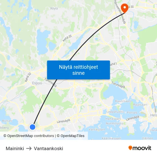 Maininki to Vantaankoski map